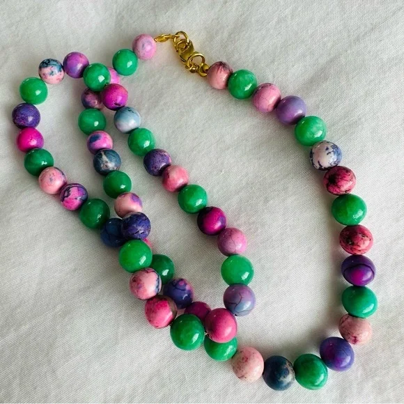 Gem ‘Candy’ Style Bead Necklace 18k Gold Plated Quartz Dyed Howlite - Picture 9 of 12